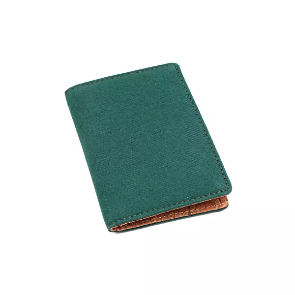 GREEN CANVAS AND CORK CARD HOLDER